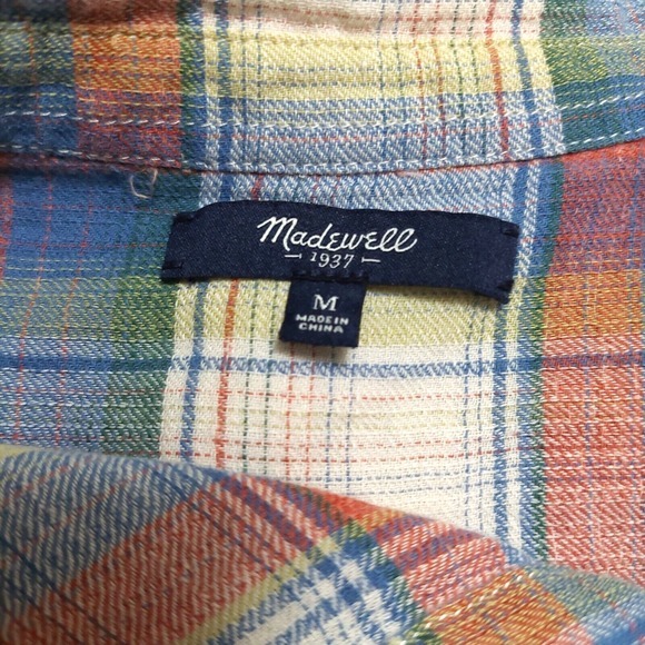 Madewell Womens Medium Button Up Shirt‎ Plain Cotton Linen Collar Cuff Sleeves - Picture 8 of 8